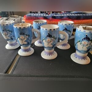 Snowman On Skis Mugs, set of 6